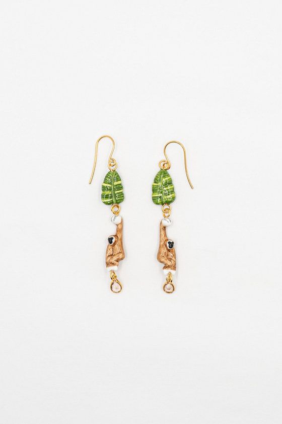 Gibbon & Leaf Pendant Earrings