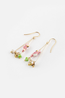  Pink Cockatoo Multicolor Bead Triangle Earrings