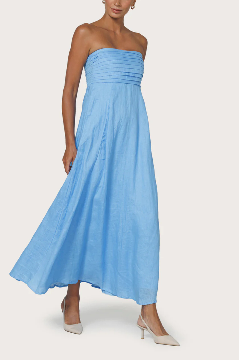 fitted lace wedding dress Talia Pintuck Linen Maxi Dress – Très Bleu Boutique