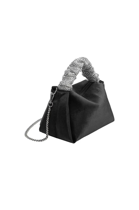 Estela Black Velvet Top Handle Bag