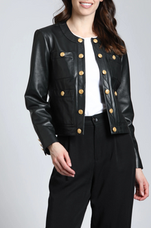  Gold Button Leather Jacket