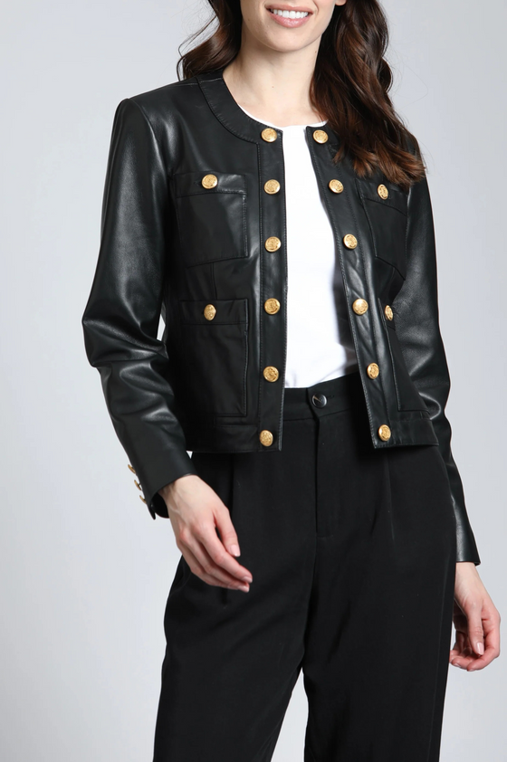 Gold Button Leather Jacket