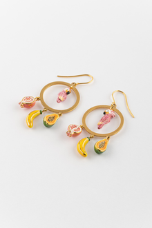  Cockatoo & Fruits Circle Earrings
