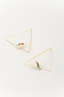  Mini Robin Bird Triangle Hoop Earrings