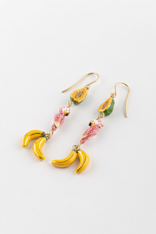  Papaya Pink Cockatoo & Bananas Pendant Earrings