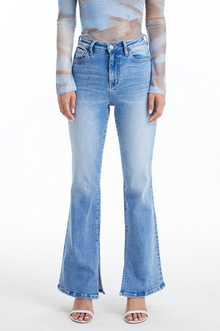  High Rise Flare Jeans With Slit