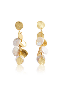  Coin and Flat Pearl Chandelier Drop Earring