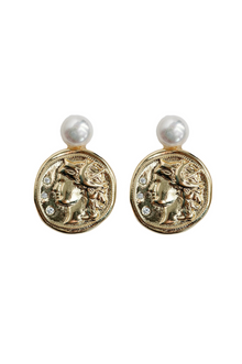  Genuine Pearl and Gold Coin Statement Earrings