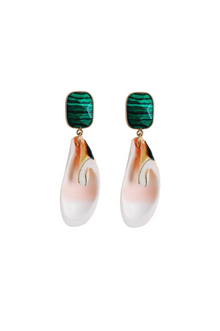  Pink Shell and Green Malachite Statement Earrings