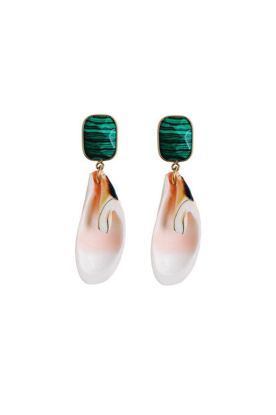 Pink Shell and Green Malachite Statement Earrings