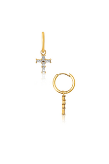  Taran Baguette Cross Huggie Hoop Earring