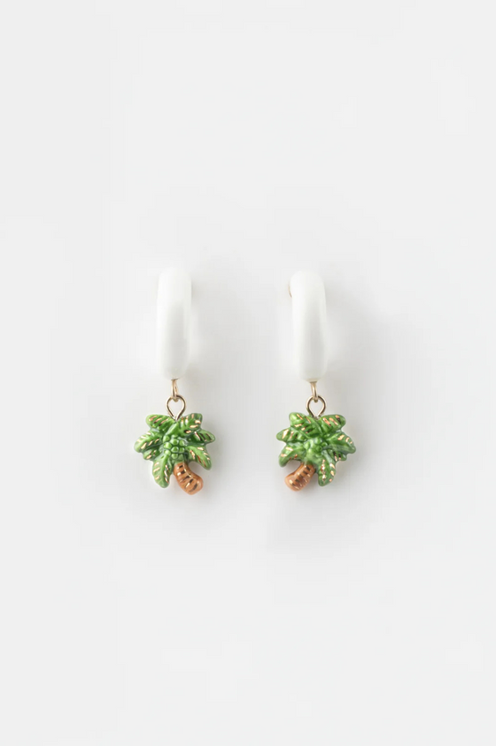 Palm Tree White Hoop Earring