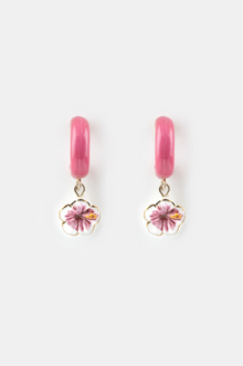 Hibiscus Pink Hoop Earring