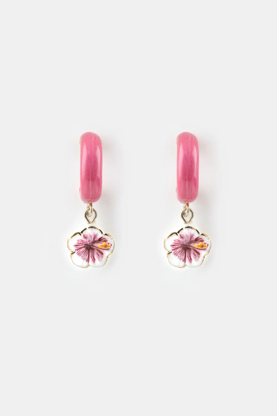 Hibiscus Pink Hoop Earring