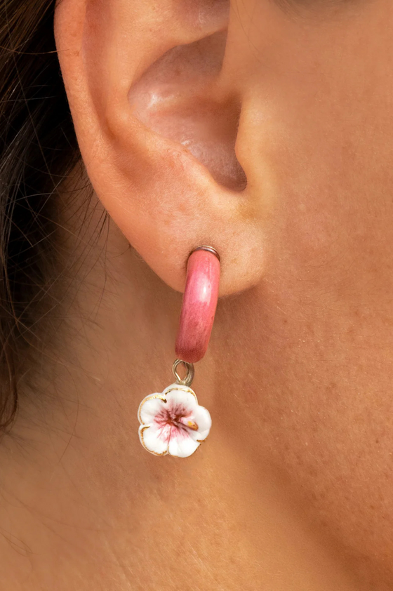 Hibiscus Pink Hoop Earring