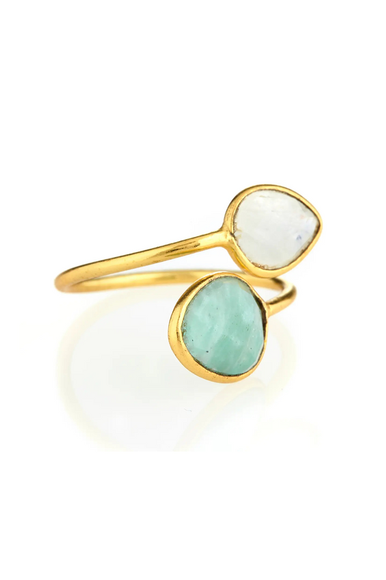 Amazonite & Moonstone Double Teardrop Ring