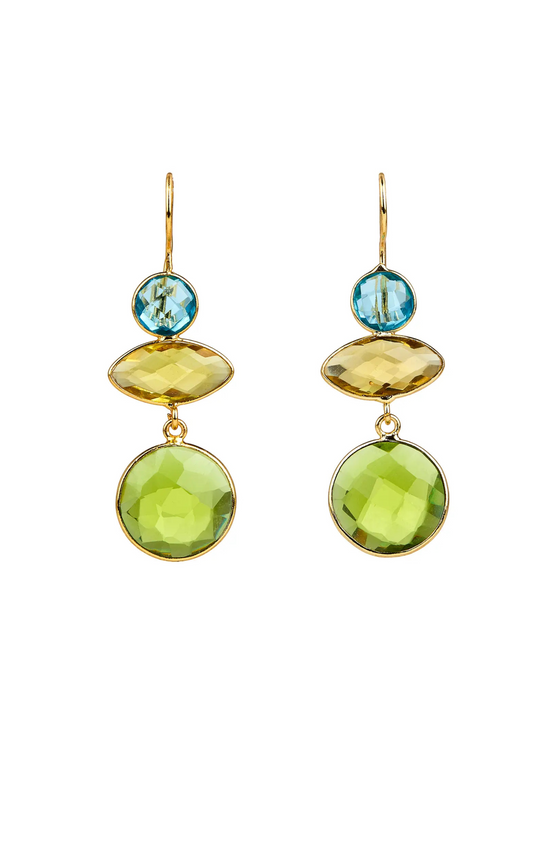 Blue Topaz, Citrine & Peridot Multicolor Gem Earrings