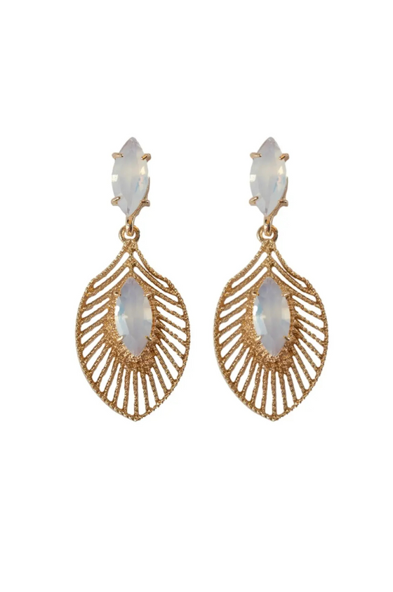 Rose Gold and Frosted Quartz Palm Statement Earrings