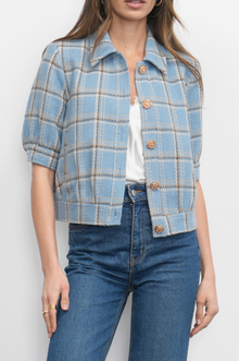  Joanne Short Sleeve Tweed Plaid Jacket