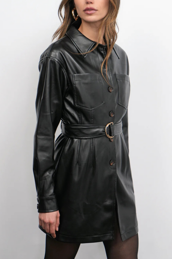 Augustine Vegan Leather Belted Dress