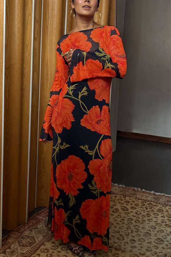 Black Poppy Aria Mesh Dress