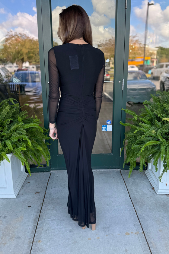 Ariana Mesh Solid Maxi Dress
