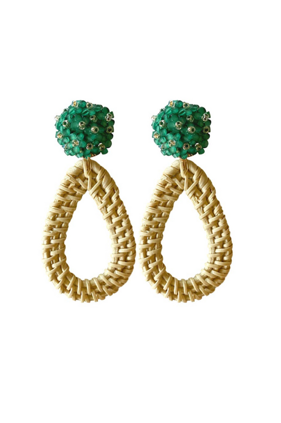 Ava Green Rattan Teardrop Earring