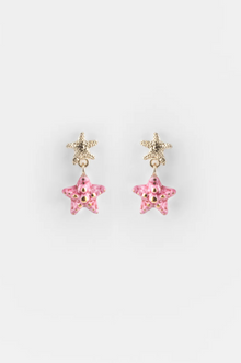  Gold and Pink Starfish Pendant Earring