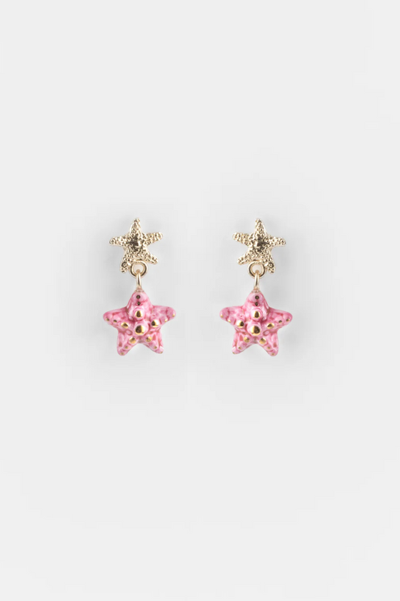 Gold and Pink Starfish Pendant Earring