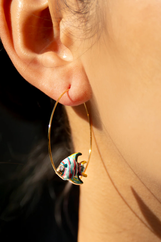 Rainbow Fish Hoop Earring