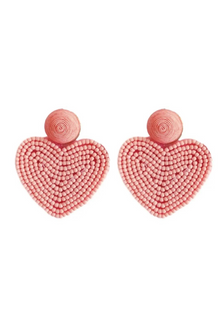  Pink Valentines Day Beaded Heart Earrings