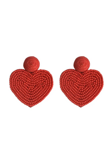  Red Valentines Day Beaded Heart Earrings