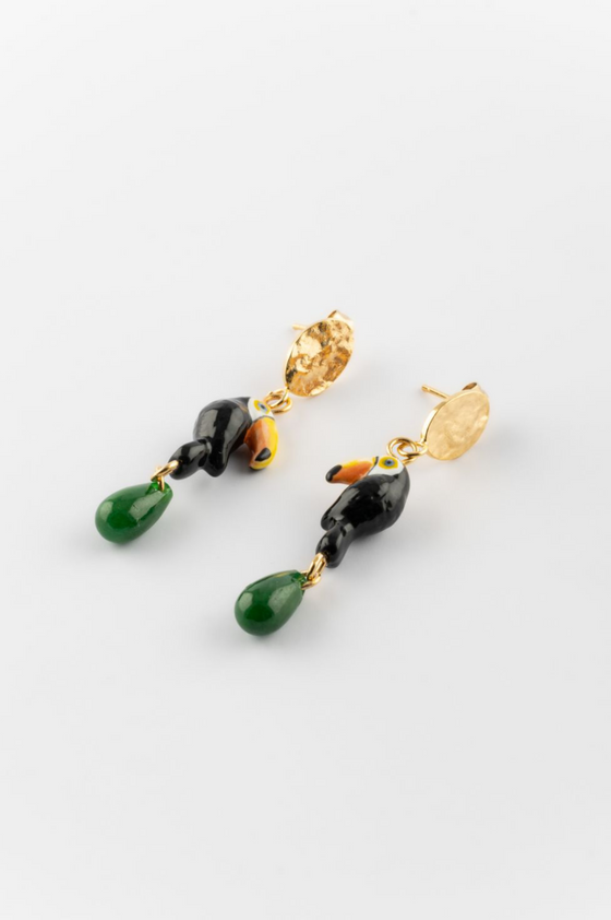 Jade & Toucan Earrings